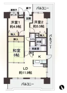 アメニティ江戸堀【11階】の間取り