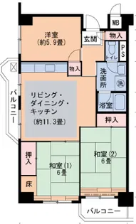 UR武庫川 23号棟【4階】の間取り