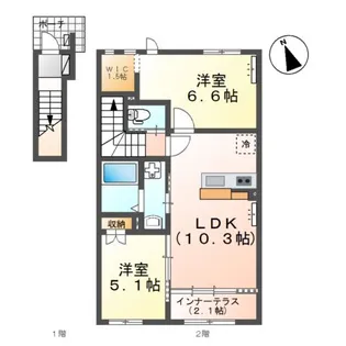 鶴ヶ島市脚折町6丁目アパートⅡ期新築工事【2階】の間取り