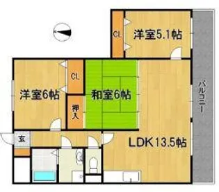 グリーンビル旗崎【5階】の間取り