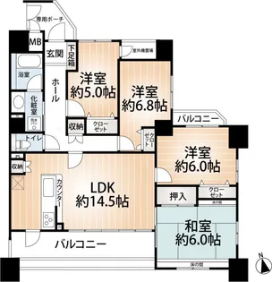 ダイアパレス六ツ門【605号号室】の間取り