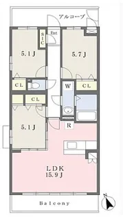 カーサ ビアンコネロB【4階】の間取り