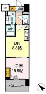 1DKの間取り画像