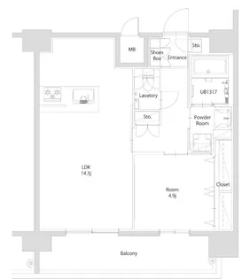 エンクレスト博多PARKSIDE【13階】の間取り