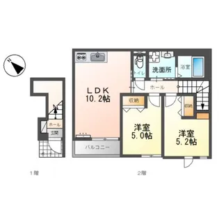 仮称)泉大津市綾井新築アパート【2階】の間取り