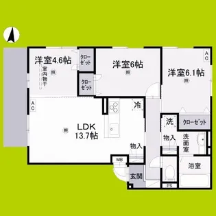 トリシアサウステラス【3階】の間取り