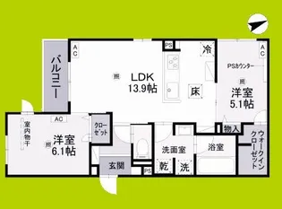 クラシスト勝山北【1階】の間取り