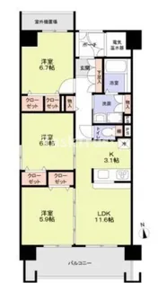 レシオ安堂寺【4階】の間取り
