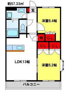 ラ・ファミーユ【102号室】の間取り