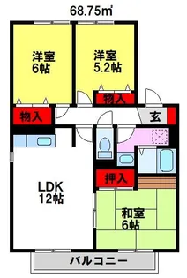 グリーンヒルズ三国が丘【D208号室】の間取り