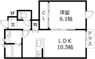 レジデンスアーチ【102号室】の間取り