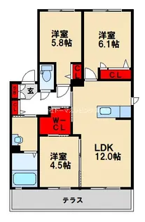 アンビシヨン【B102号室】の間取り
