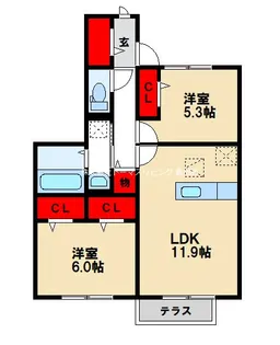 ウエストコート古賀【B107号室】の間取り