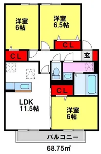 グランドミール古賀 A棟【1階】の間取り