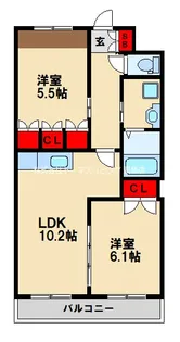 エルキャッスルI【206号室】の間取り
