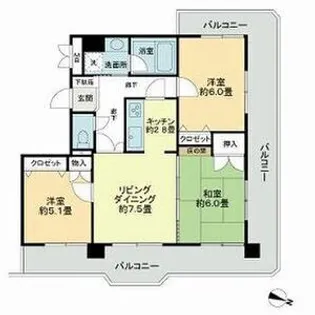 ライオンズマンション諏訪野【313号室】の間取り