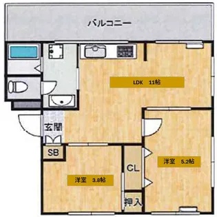 グリーンヒル山本通【0202号室】の間取り