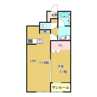 1LDKの間取り画像
