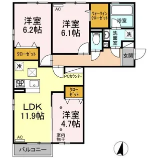 カーサ アル ソーレ【1階】の間取り