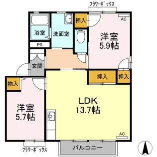 ラシェットエムザC棟【208号室】の間取り