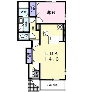 アンジュ・ドゥ・ボヌールB【1階】の間取り