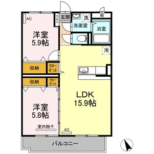 アールブランE【203号室】の間取り