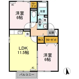 グリーンスクエアB棟【202号室】の間取り