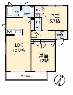 プリムヴェール B棟【202号室】の間取り