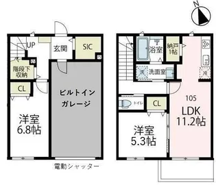 アウラガレージ(ガレージハウス)【1階】の間取り