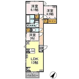 D−ROOM中町【2階】の間取り