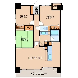 グランノーブル吉田【11階】の間取り