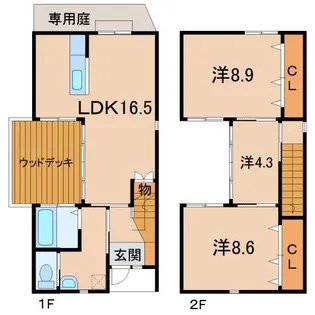 和歌山県和歌山市中之島【テラスハウス】の間取り