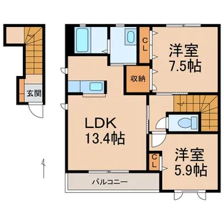 和歌山県和歌山市鳴神【アパート】の間取り