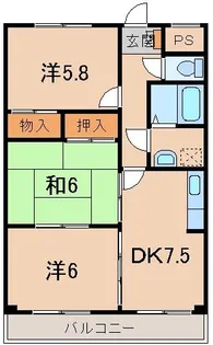 グランメール六十谷Ⅰ【5階】の間取り