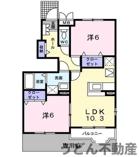 レインボーサウス ウエストB【1階】の間取り