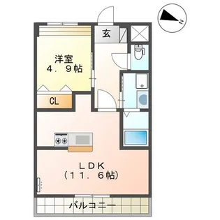 グランディールホーク花畑【105号号室】の間取り