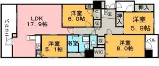クイーンズプラザ久留米中央【1001号号室】の間取り