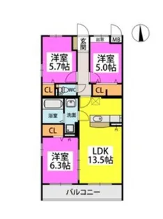 プレジデント正弥小郡【105号号室】の間取り