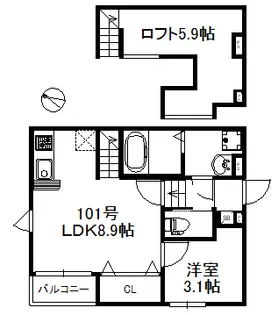 ベルフルール旭【201号号室】の間取り
