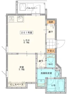 久留米野中町アパート【201号号室】の間取り