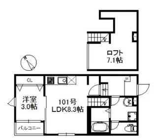 ソラーレ津福駅南【101号号室】の間取り