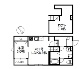 ソラーレ津福駅南【201号号室】の間取り