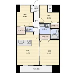 アークデュオ仙台苦竹【4階】の間取り