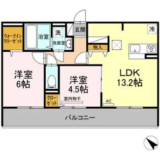 メゾンドール東谷山B棟【1階】の間取り