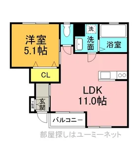 セラディール姫城B棟【102号室】の間取り