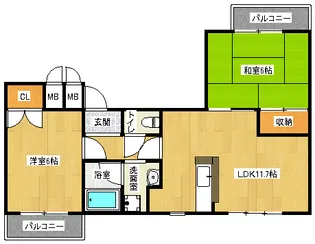 「プルーリオン奥ノ坊」【206号室】の間取り