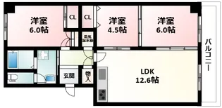 緑地公園リッツハウス【3階】の間取り