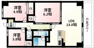 インプルーブ緑地公園【8階】の間取り