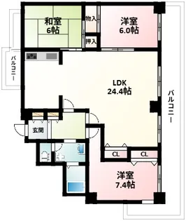 プチロイヤル緑地公園【8階】の間取り