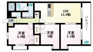 ルナソレイユ緑地公園【2階】の間取り